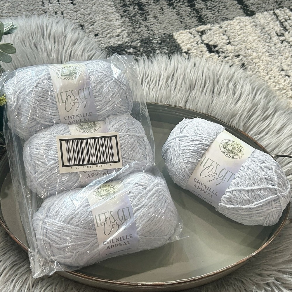 4 Pk Lion Brand Yarn - Let's Get Cozy: Chenille Appeal- Arctic Ice  - Sealed Bag